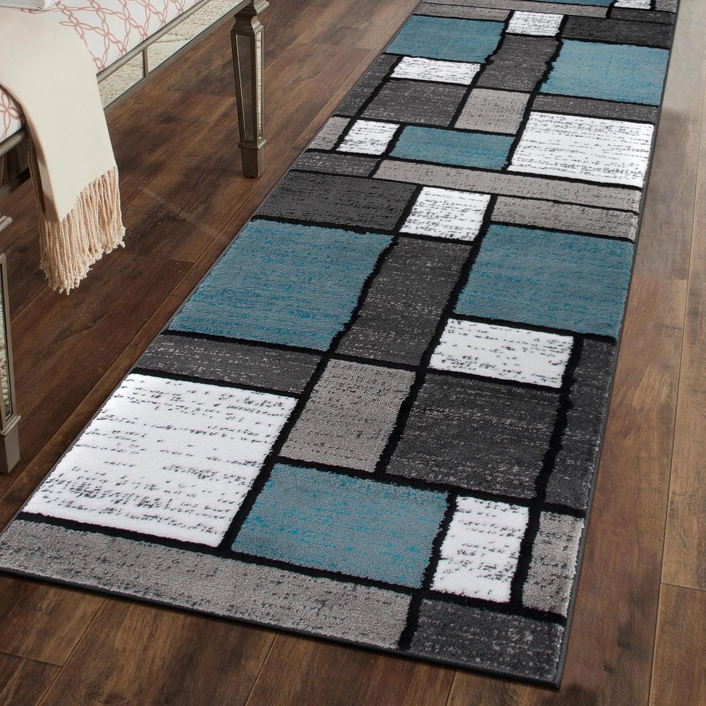 Contemporary Modern Boxes Area Rug 10' X 14' Navy
