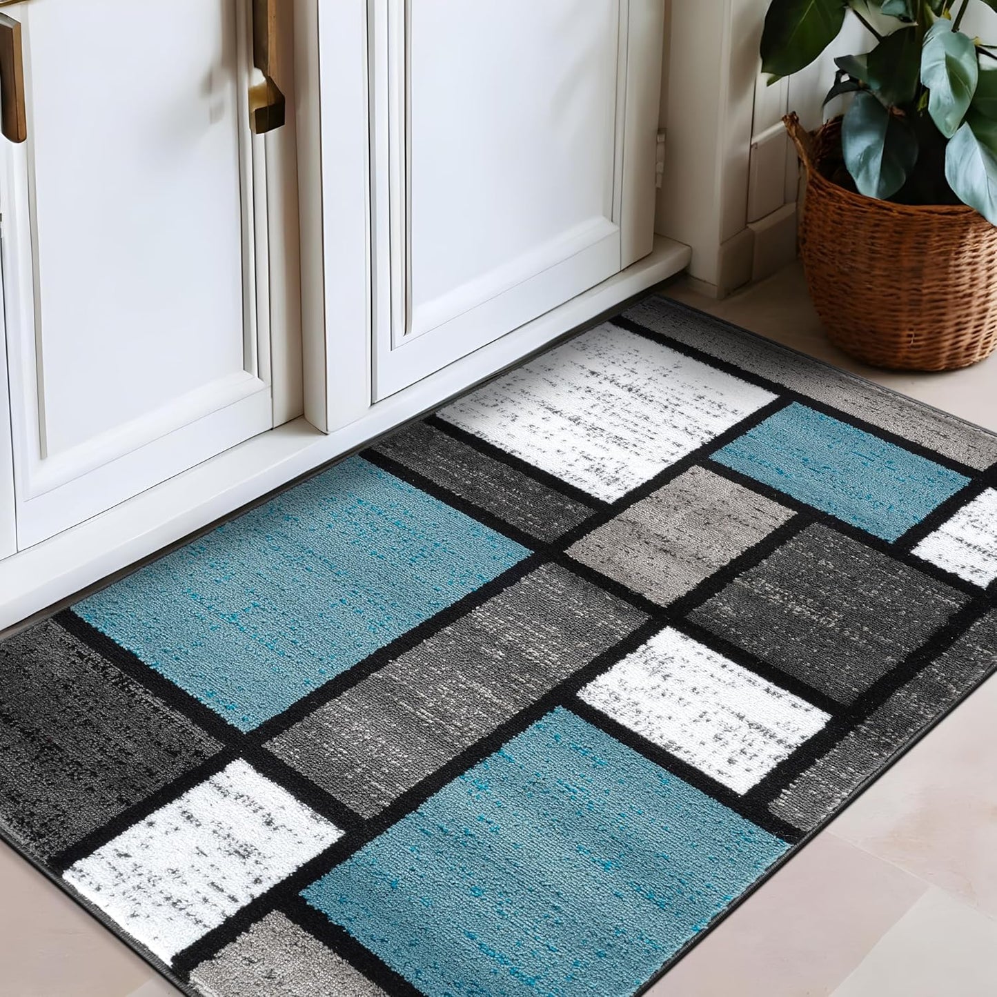 Contemporary Modern Boxes Area Rug 10' X 14' Navy