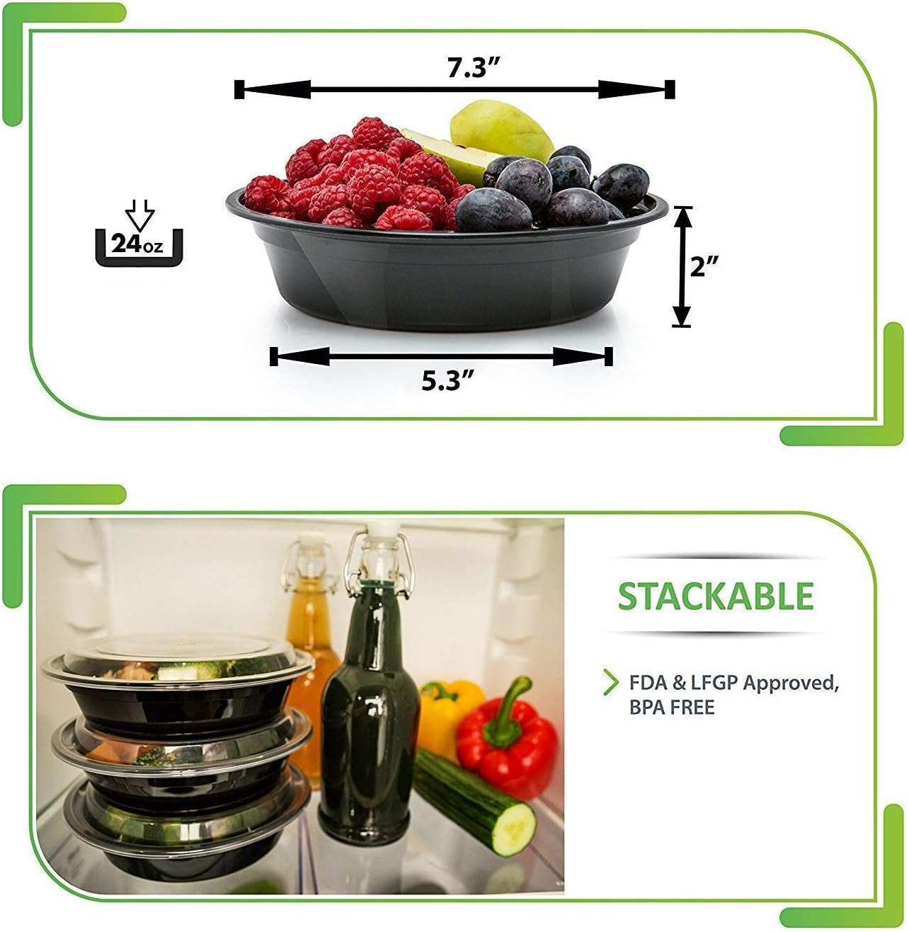 Prepnaturals 30 Pack Meal Prep Containers - 30 Pack of 24 Oz 100% Bpa-Free Plastic Food Storage Containers with Lids - Reusable Plastic Containers with Lids - Dishwasher Safe Lunch Containers