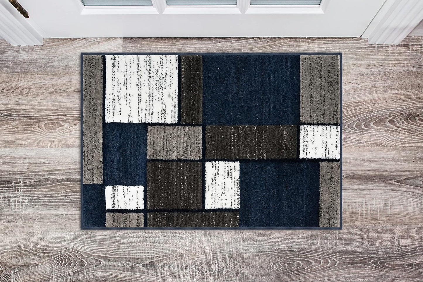 Contemporary Modern Boxes Area Rug 10' X 14' Navy