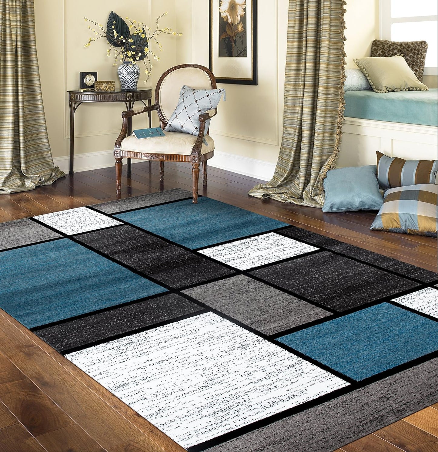 Contemporary Modern Boxes Area Rug 10' X 14' Navy
