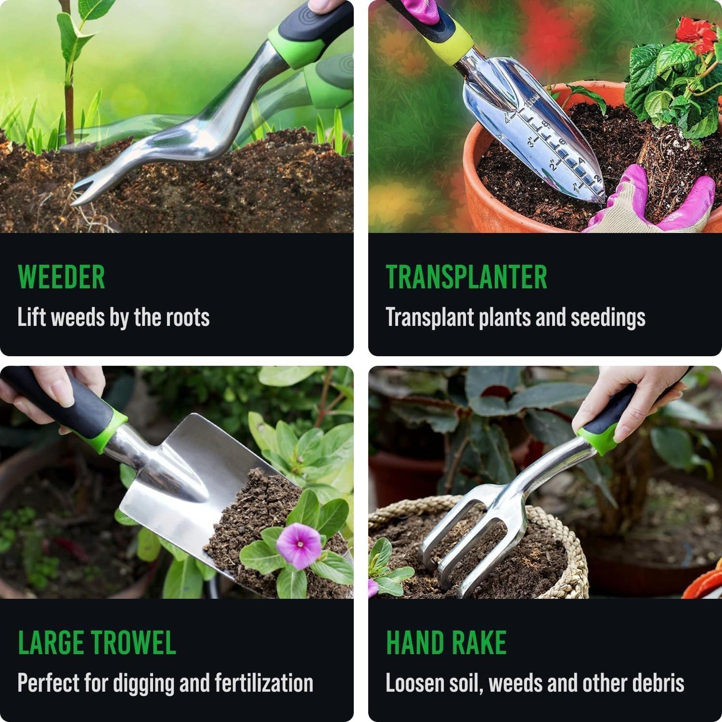 Heavy Duty Garden Tools 9Pieces Set - Rust Proof, Ergonomic Gardening Hand Tools Garden Gifts for Mom and Dad