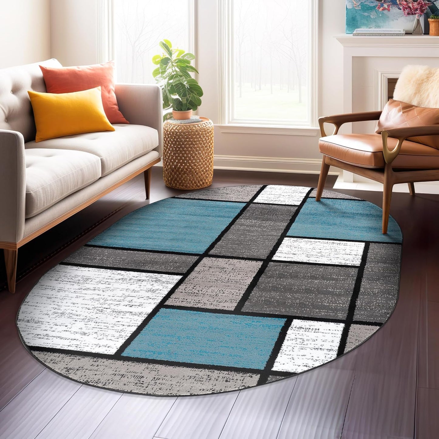 Contemporary Modern Boxes Area Rug 10' X 14' Navy