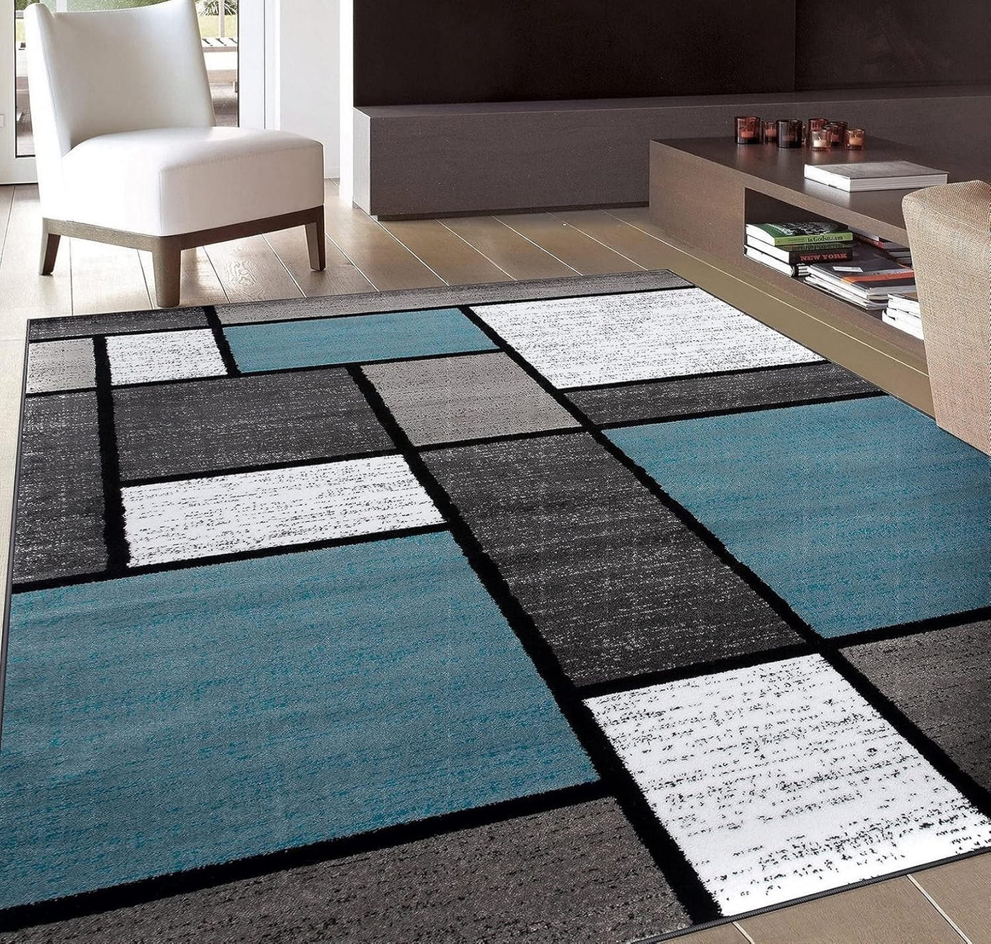 Contemporary Modern Boxes Area Rug 10' X 14' Navy