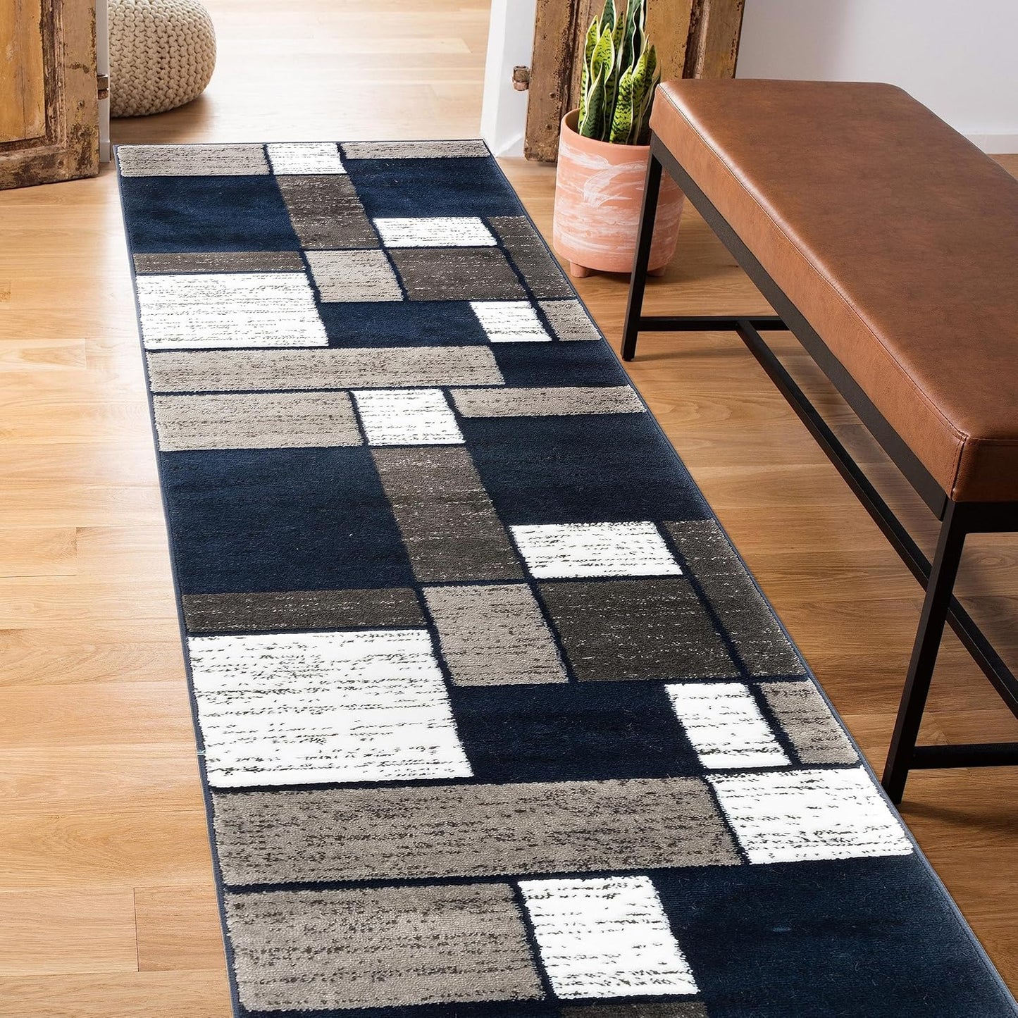 Contemporary Modern Boxes Area Rug 10' X 14' Navy