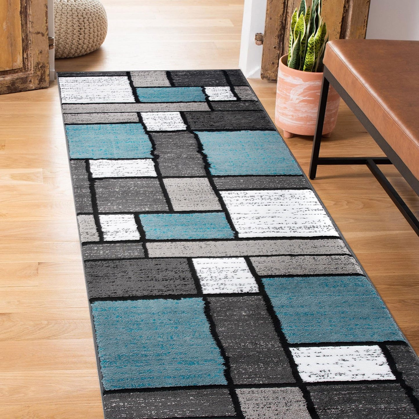 Contemporary Modern Boxes Area Rug 10' X 14' Navy