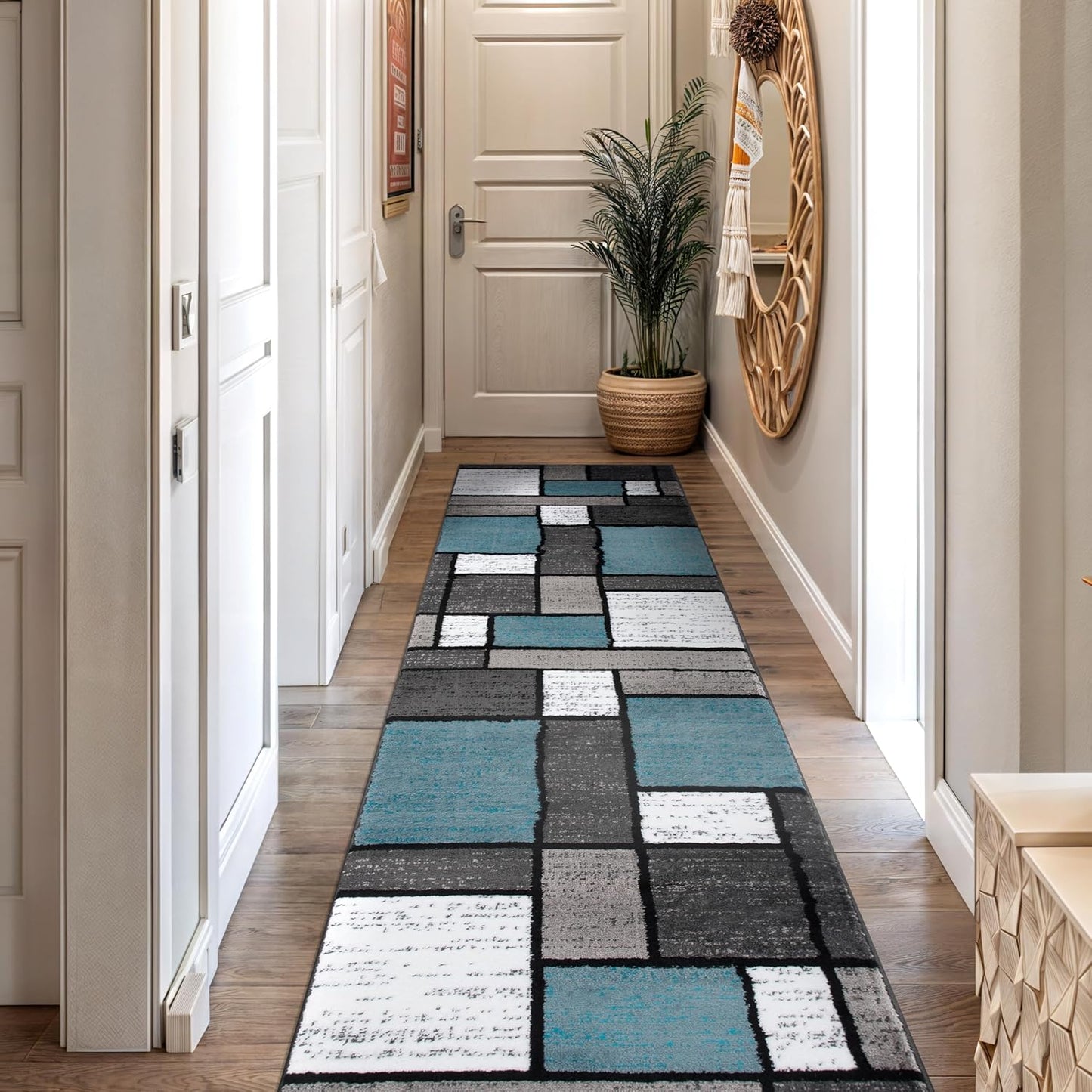 Contemporary Modern Boxes Area Rug 10' X 14' Navy