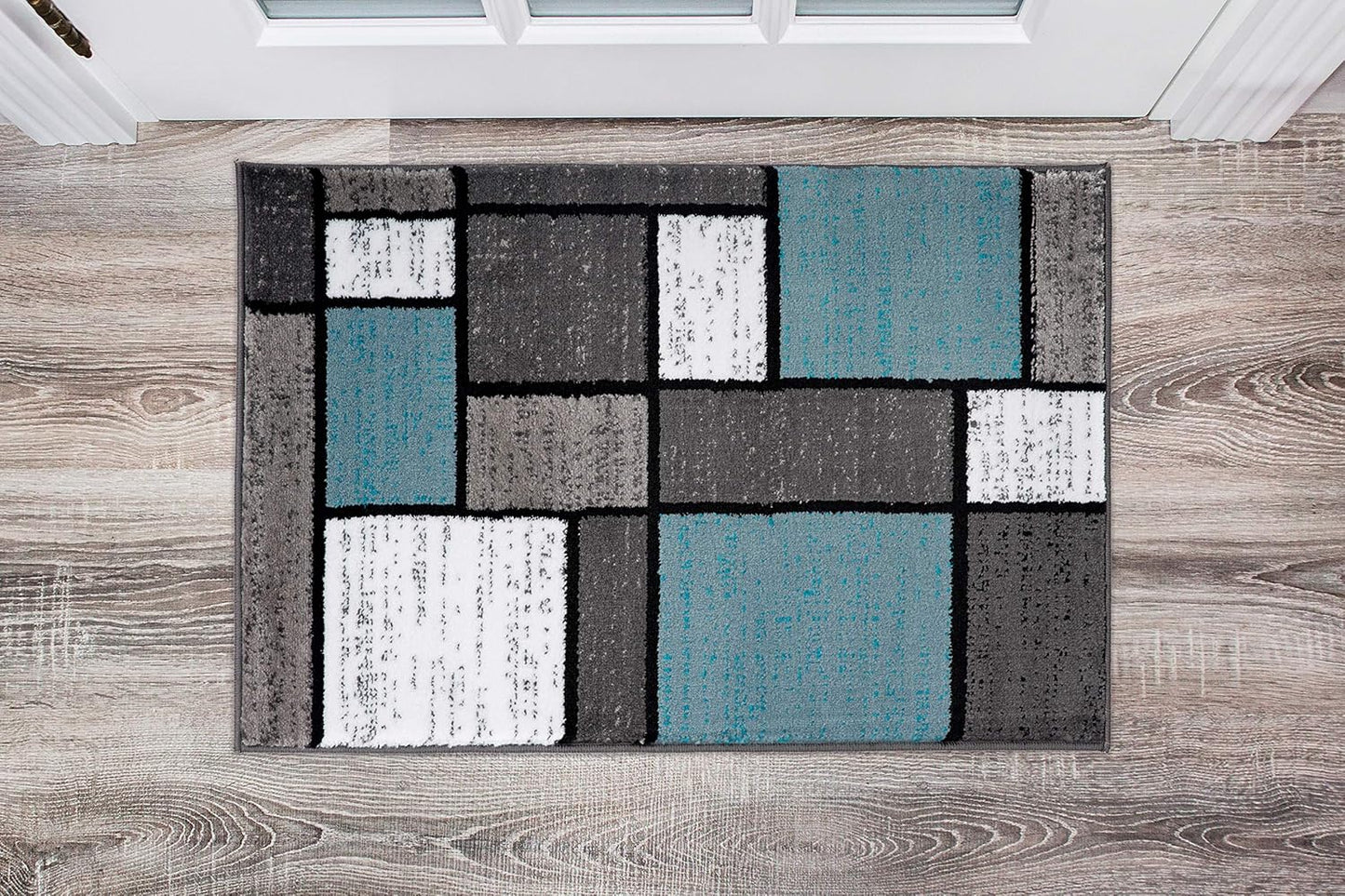 Contemporary Modern Boxes Area Rug 10' X 14' Navy