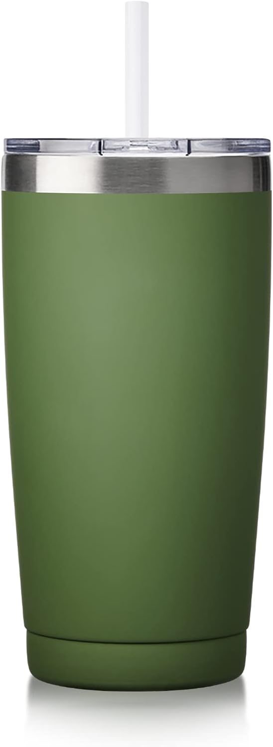 20Oz Tumbler with Lid and Straw, Stainless Steel Vacuum Insulated Coffee Tumbler Cup, Double Wall Powder Coated Travel Mug (White, 1 Pack)