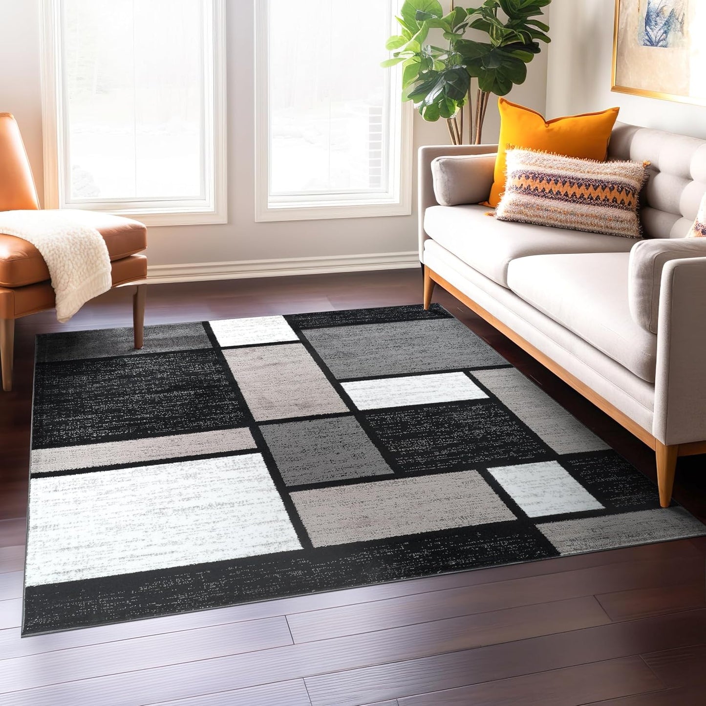 Contemporary Modern Boxes Area Rug 10' X 14' Navy