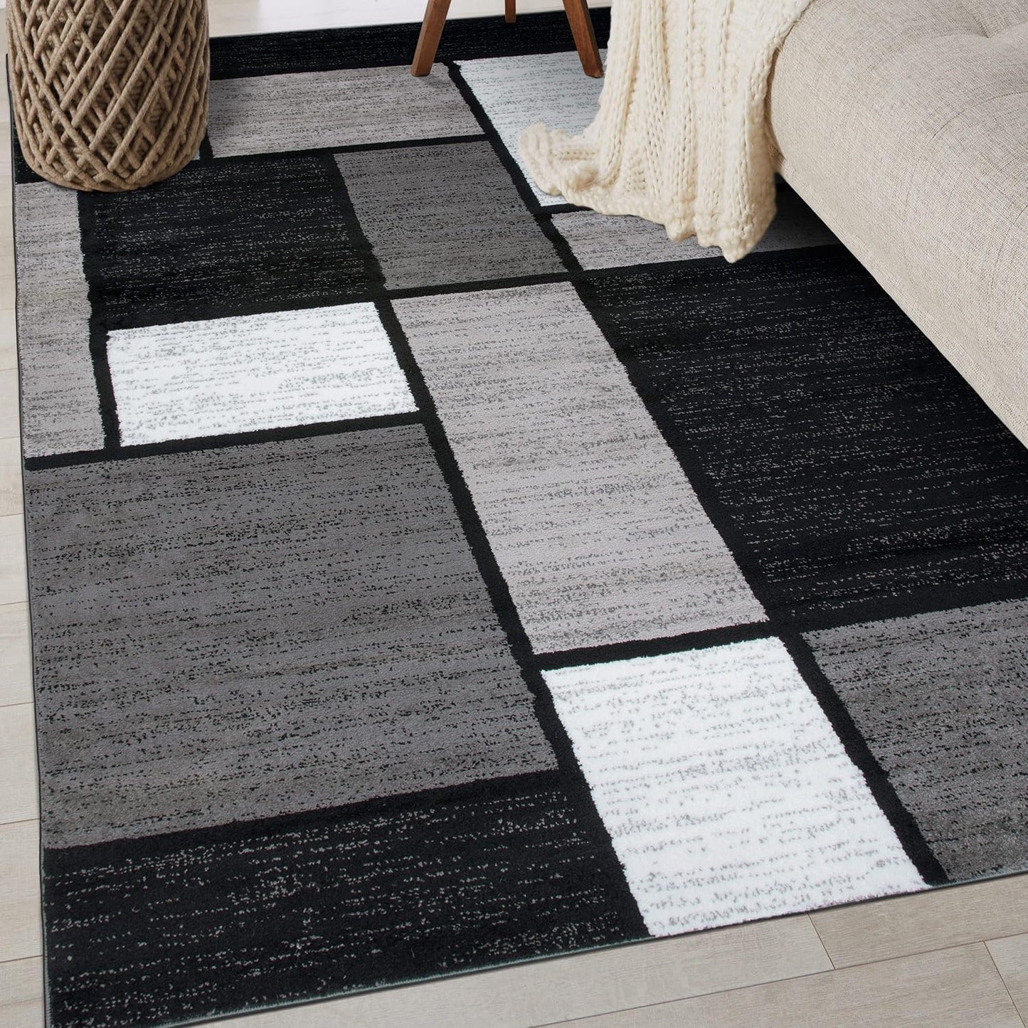 Contemporary Modern Boxes Area Rug 10' X 14' Navy