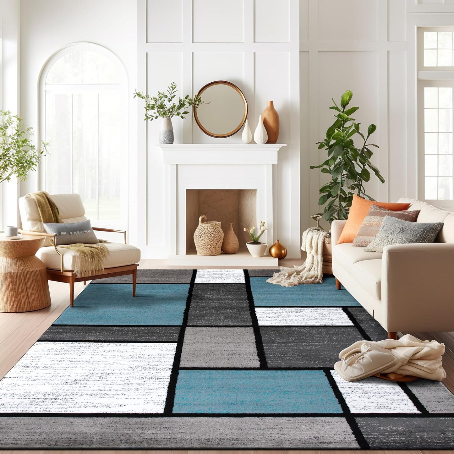 Contemporary Modern Boxes Area Rug 10' X 14' Navy