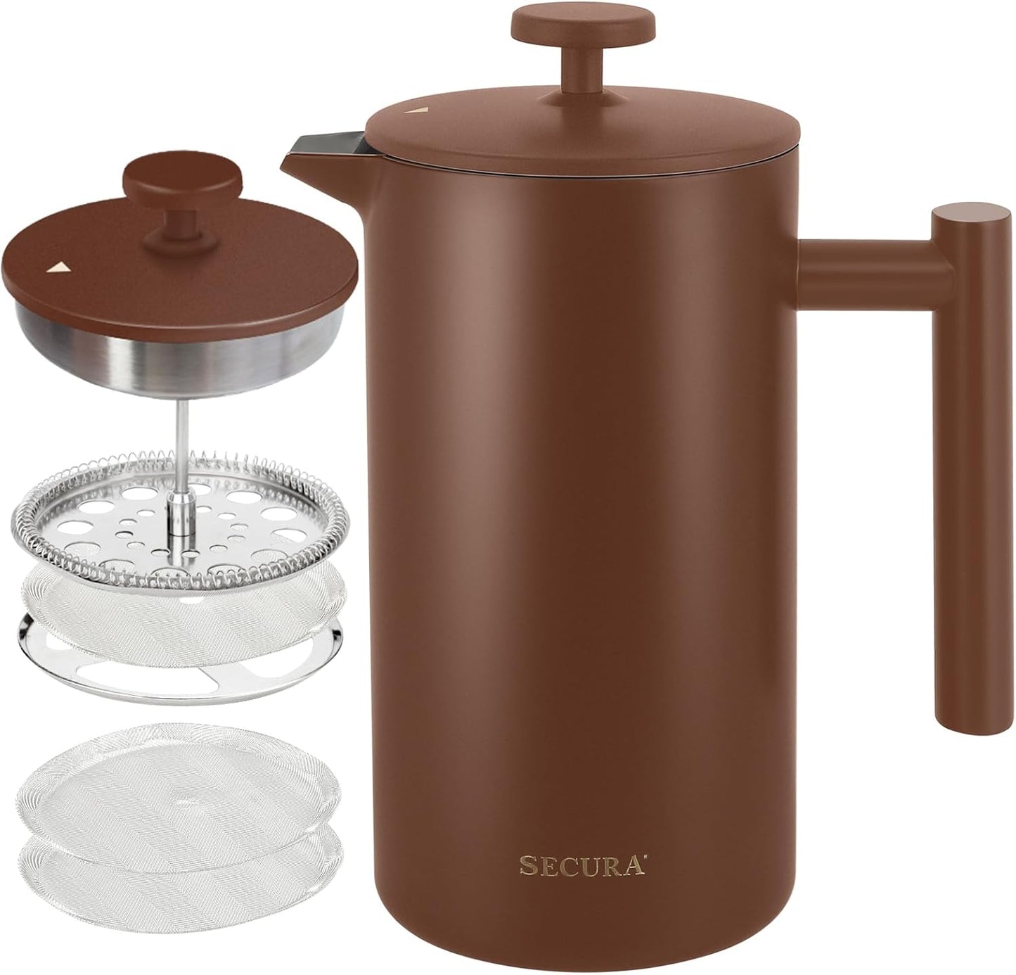 French Press Coffee Maker, 304 Grade Stainless Steel Insulated Coffee Press with 2 Extra Screens, 12Oz (0.35 Litre), Silver (SFP-12DS)