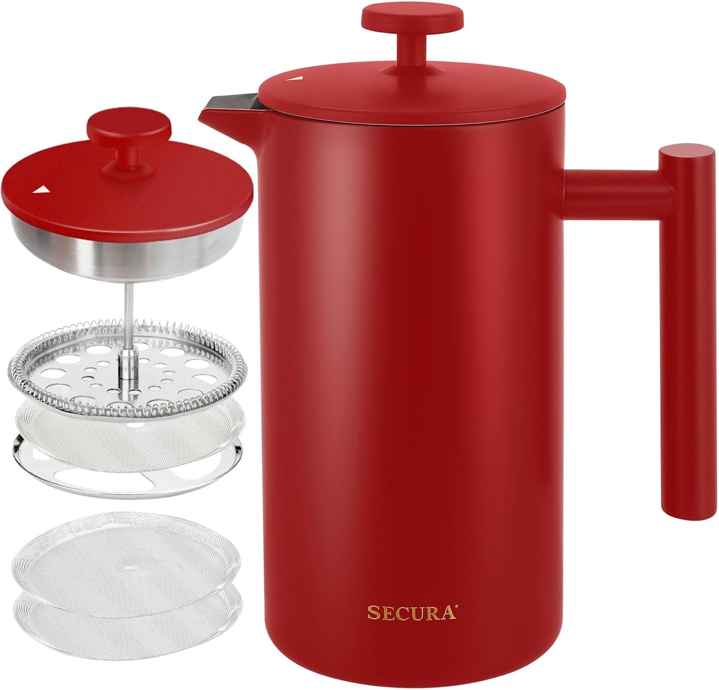 French Press Coffee Maker, 304 Grade Stainless Steel Insulated Coffee Press with 2 Extra Screens, 12Oz (0.35 Litre), Silver (SFP-12DS)