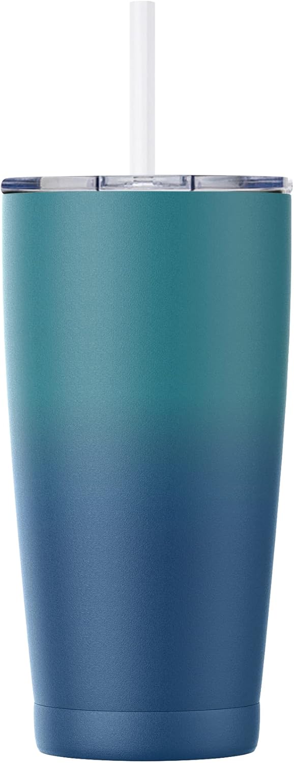 20Oz Tumbler with Lid and Straw, Stainless Steel Vacuum Insulated Coffee Tumbler Cup, Double Wall Powder Coated Travel Mug (White, 1 Pack)