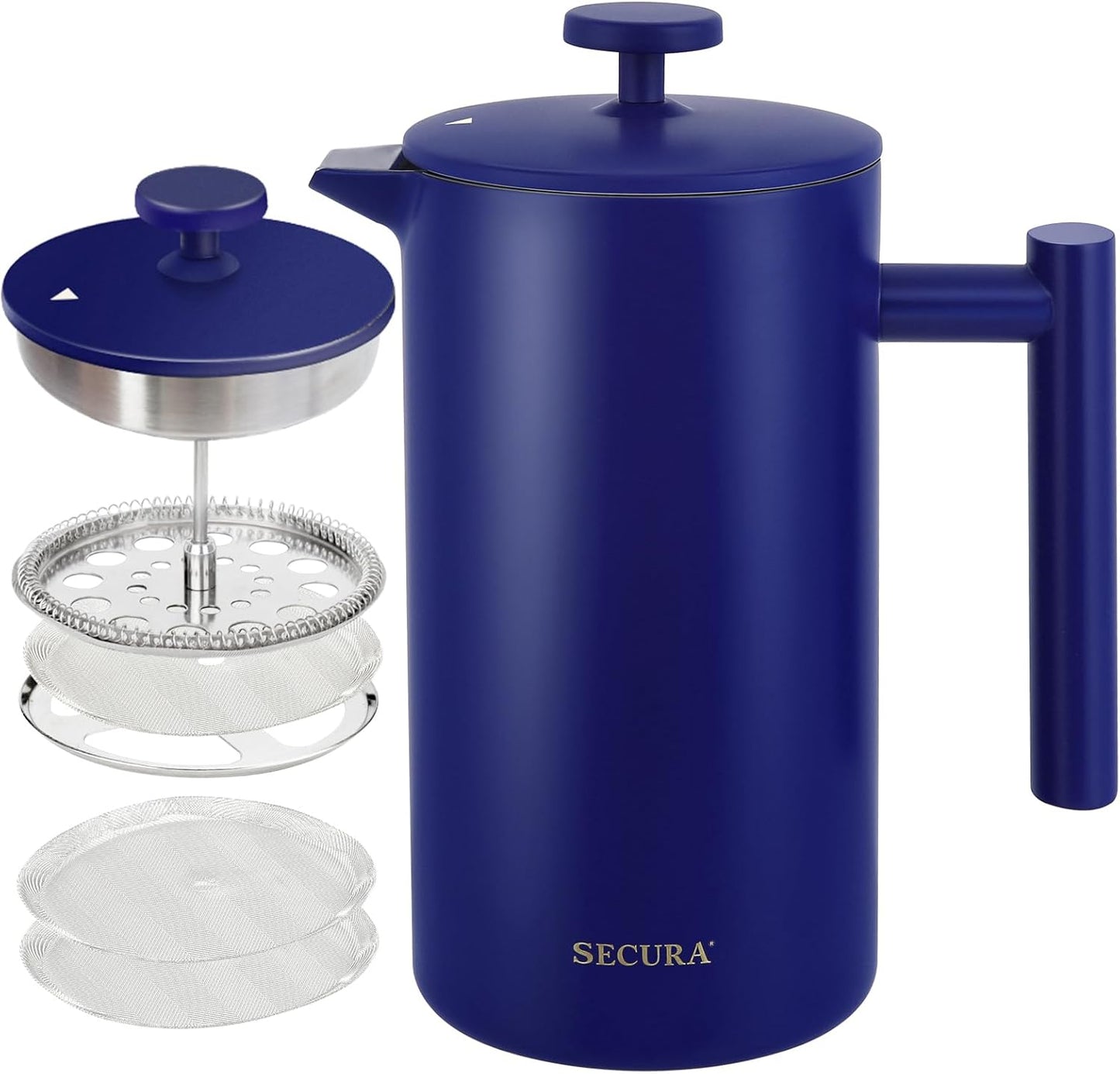 French Press Coffee Maker, 304 Grade Stainless Steel Insulated Coffee Press with 2 Extra Screens, 12Oz (0.35 Litre), Silver (SFP-12DS)