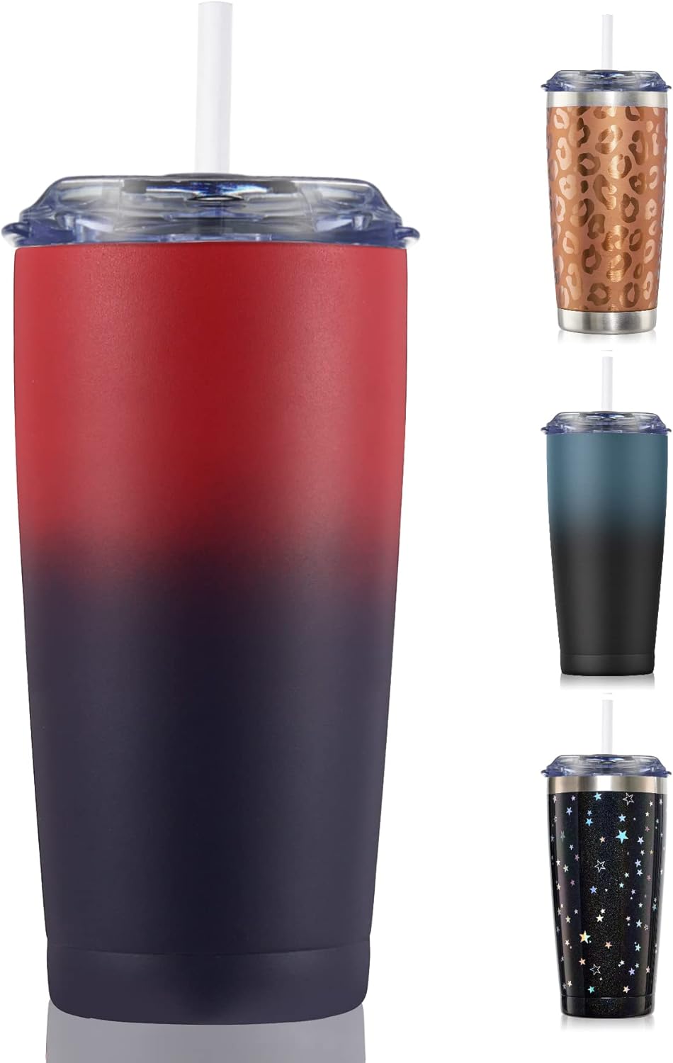 20Oz Tumbler with Lid and Straw, Stainless Steel Vacuum Insulated Coffee Tumbler Cup, Double Wall Powder Coated Travel Mug (White, 1 Pack)