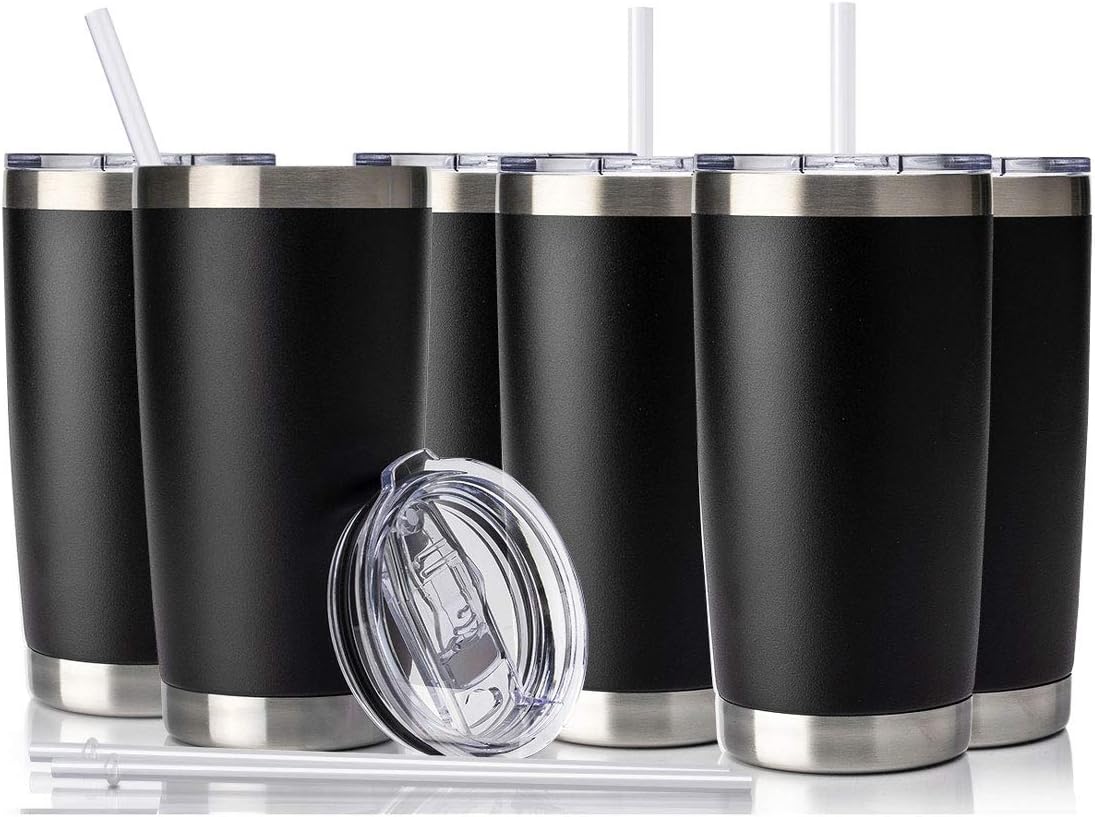 20Oz Tumbler with Lid and Straw, Stainless Steel Vacuum Insulated Coffee Tumbler Cup, Double Wall Powder Coated Travel Mug (White, 1 Pack)