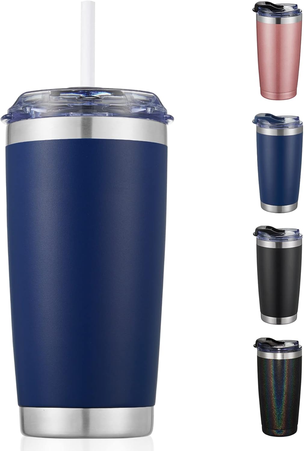 20Oz Tumbler with Lid and Straw, Stainless Steel Vacuum Insulated Coffee Tumbler Cup, Double Wall Powder Coated Travel Mug (White, 1 Pack)