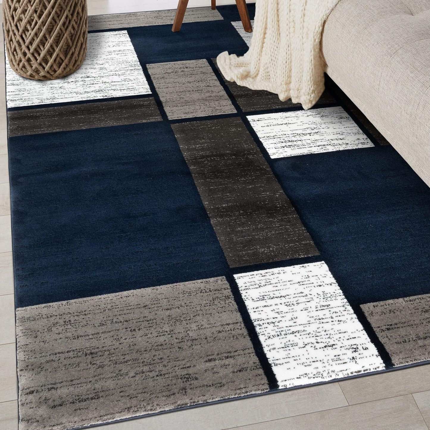 Contemporary Modern Boxes Area Rug 10' X 14' Navy