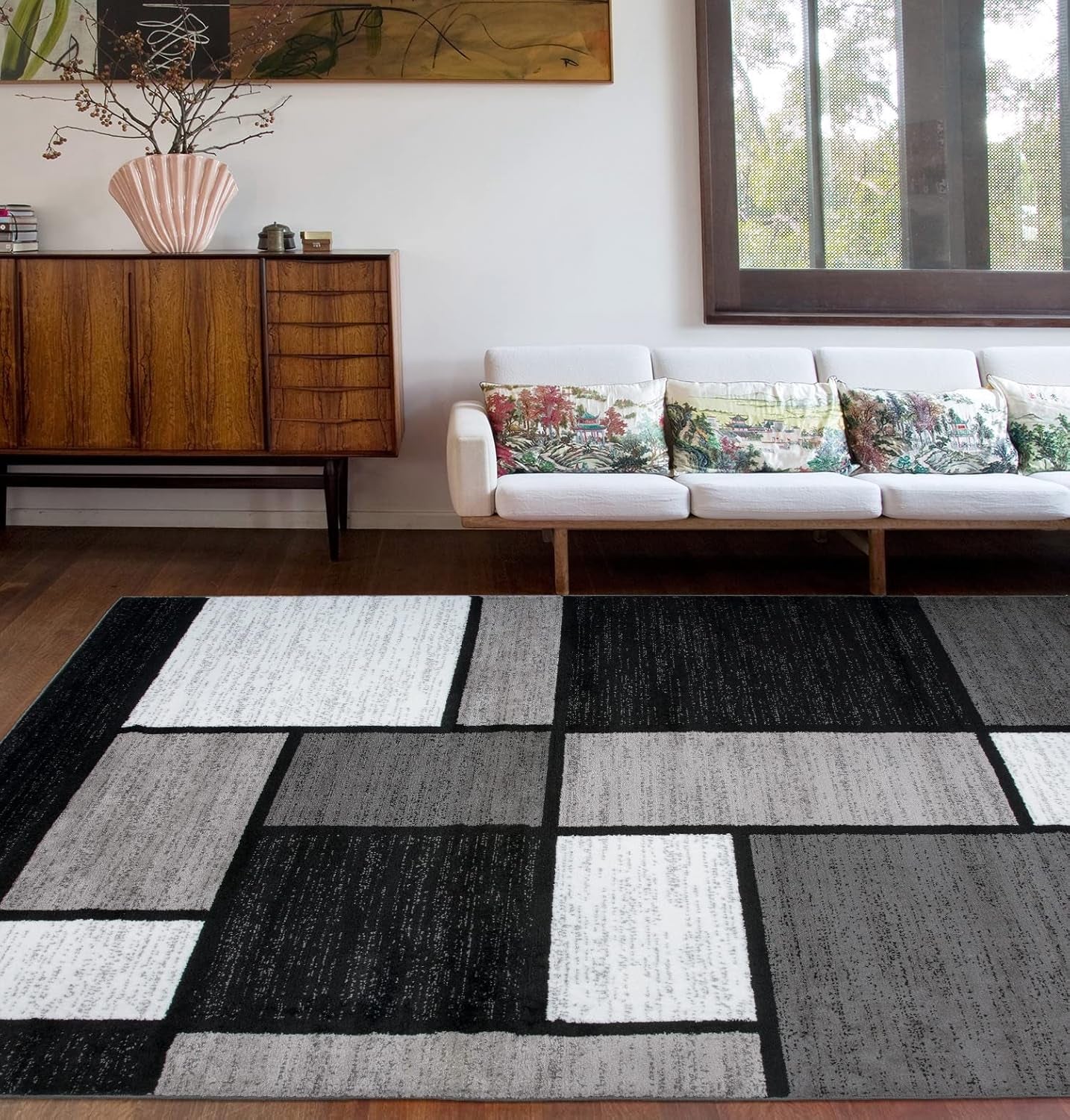 Contemporary Modern Boxes Area Rug 10' X 14' Navy
