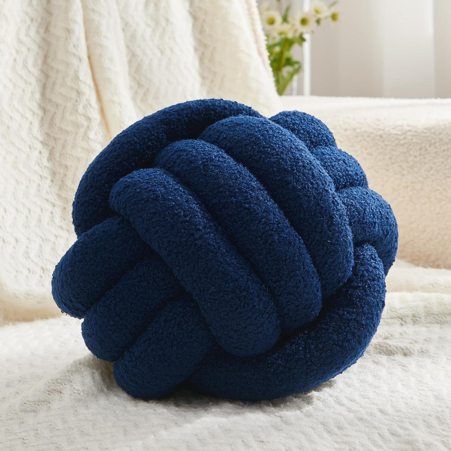 Chic Navy Knot Pillow Ball - 8-Inch Decorative Throw Pillow for Stylish Home Décor