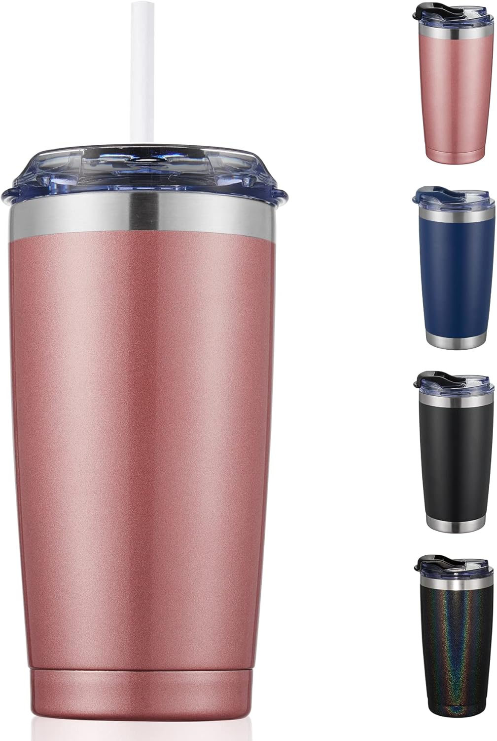 20Oz Tumbler with Lid and Straw, Stainless Steel Vacuum Insulated Coffee Tumbler Cup, Double Wall Powder Coated Travel Mug (White, 1 Pack)
