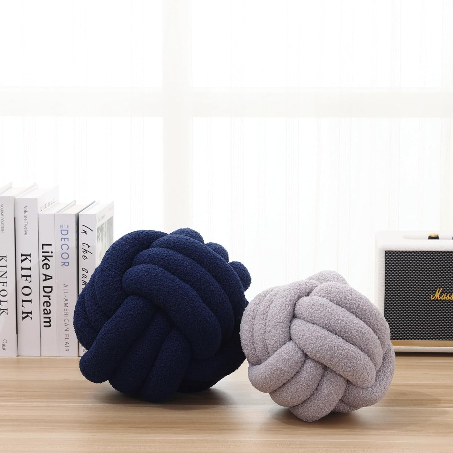 Chic Navy Knot Pillow Ball - 8-Inch Decorative Throw Pillow for Stylish Home Décor
