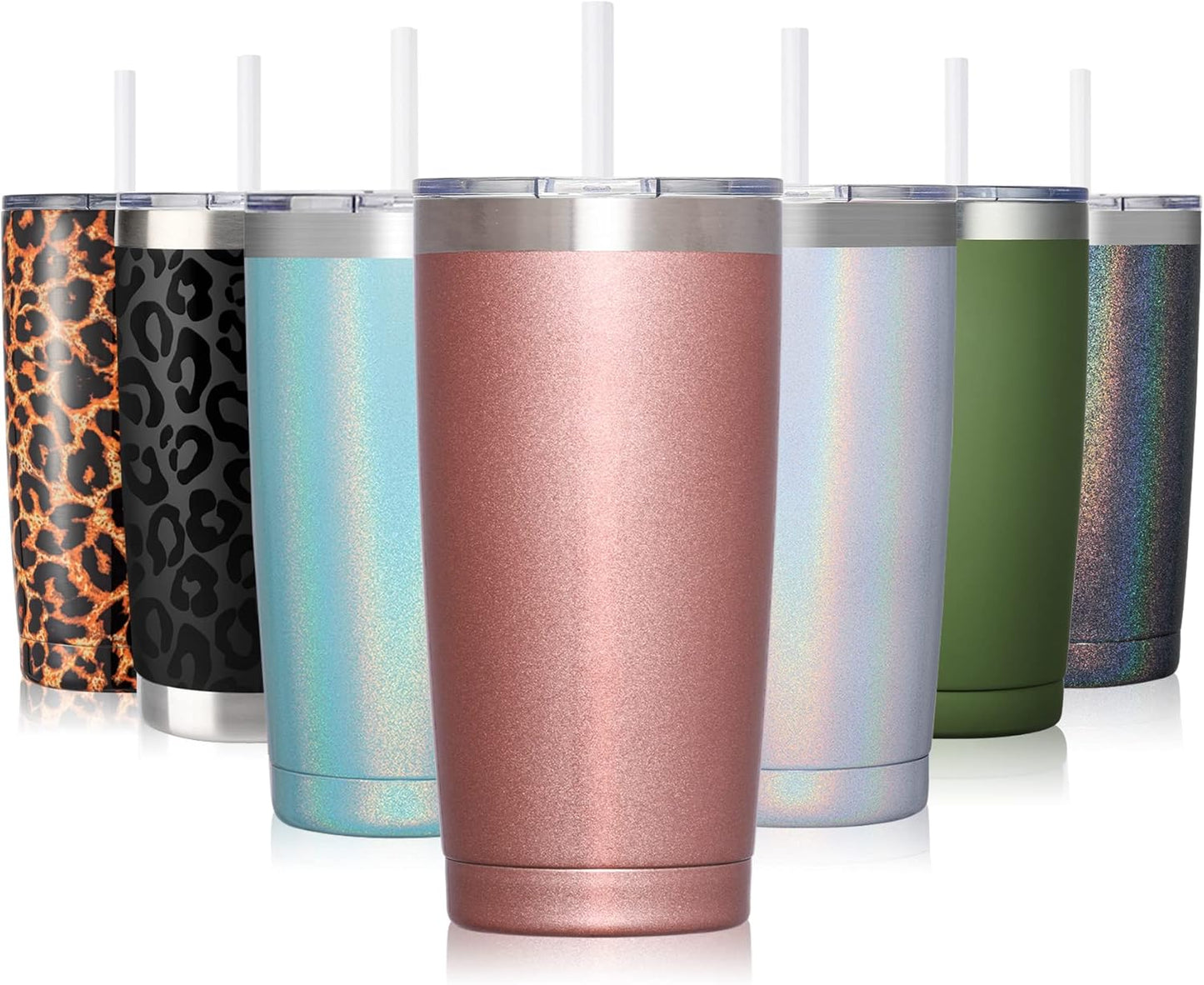 20Oz Tumbler with Lid and Straw, Stainless Steel Vacuum Insulated Coffee Tumbler Cup, Double Wall Powder Coated Travel Mug (White, 1 Pack)