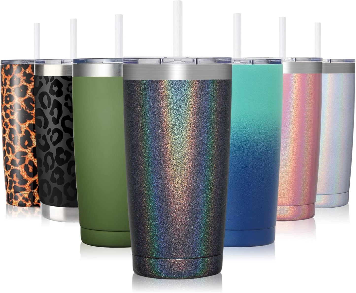 20Oz Tumbler with Lid and Straw, Stainless Steel Vacuum Insulated Coffee Tumbler Cup, Double Wall Powder Coated Travel Mug (White, 1 Pack)