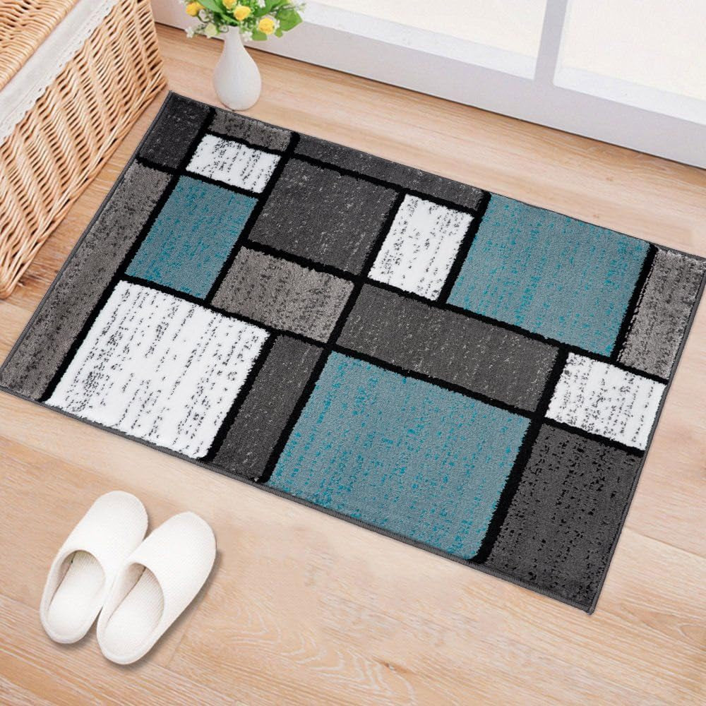 Contemporary Modern Boxes Area Rug 10' X 14' Navy