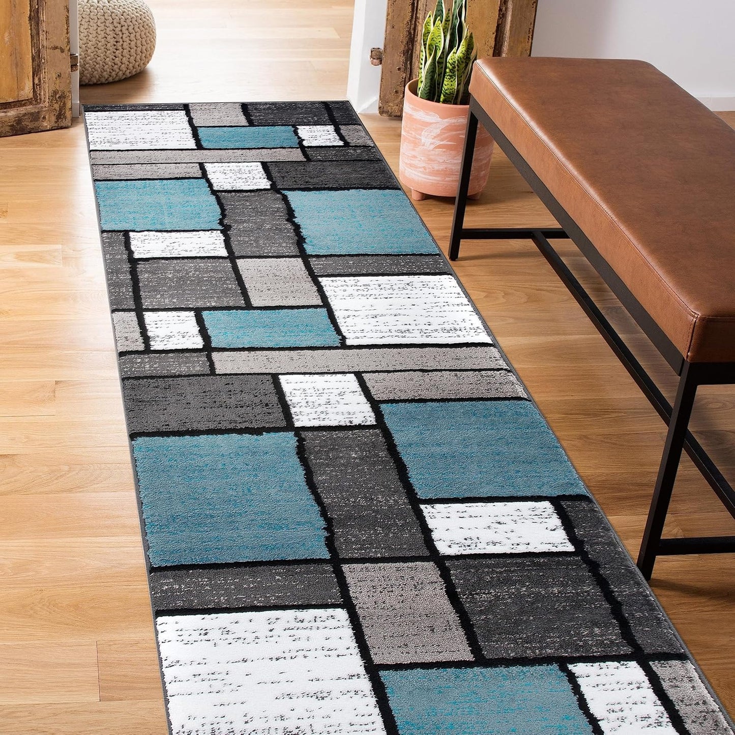 Contemporary Modern Boxes Area Rug 10' X 14' Navy