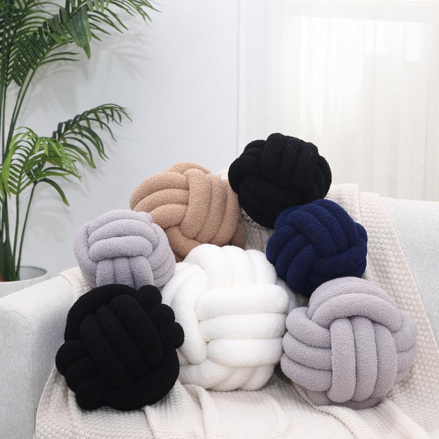 Chic Navy Knot Pillow Ball - 8-Inch Decorative Throw Pillow for Stylish Home Décor