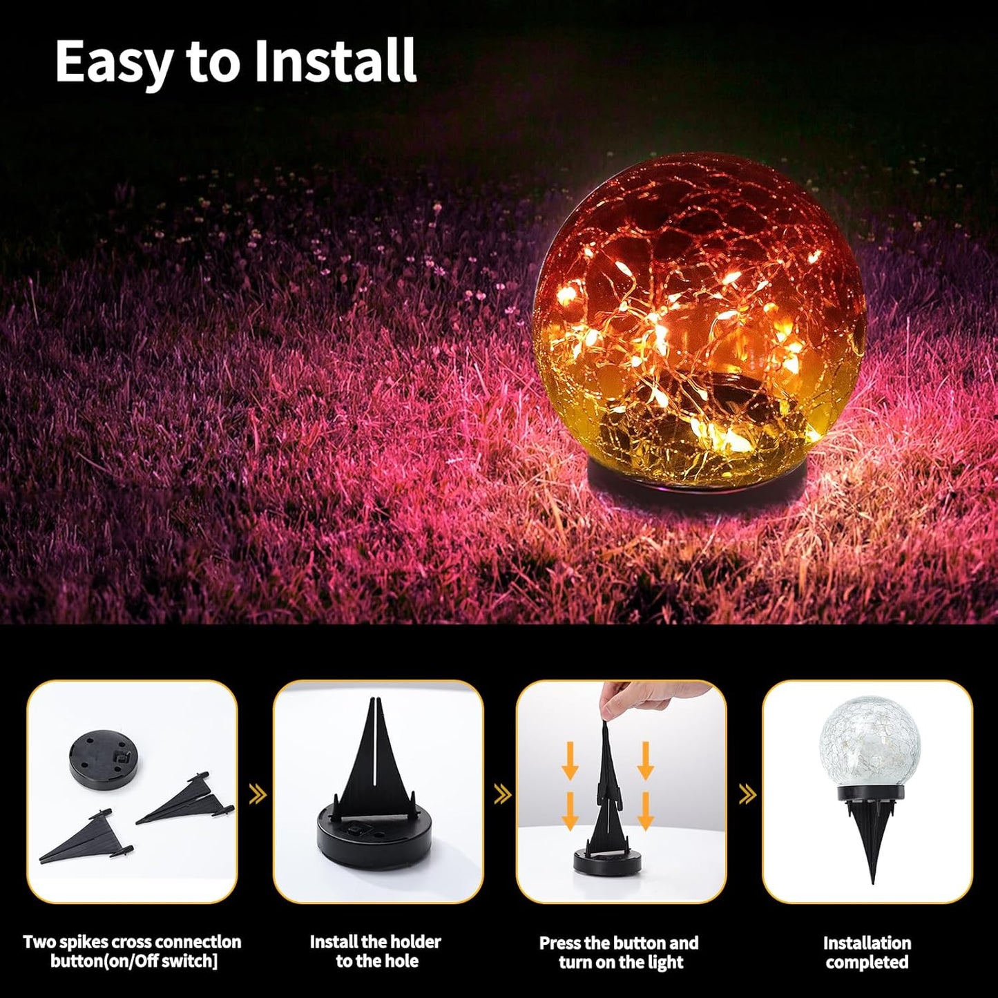Illuminate Your Outdoors with Our Stunning Solar Globe Lights - Waterproof Cracked Glass Orbs for Garden, Patio, and Yard Decor