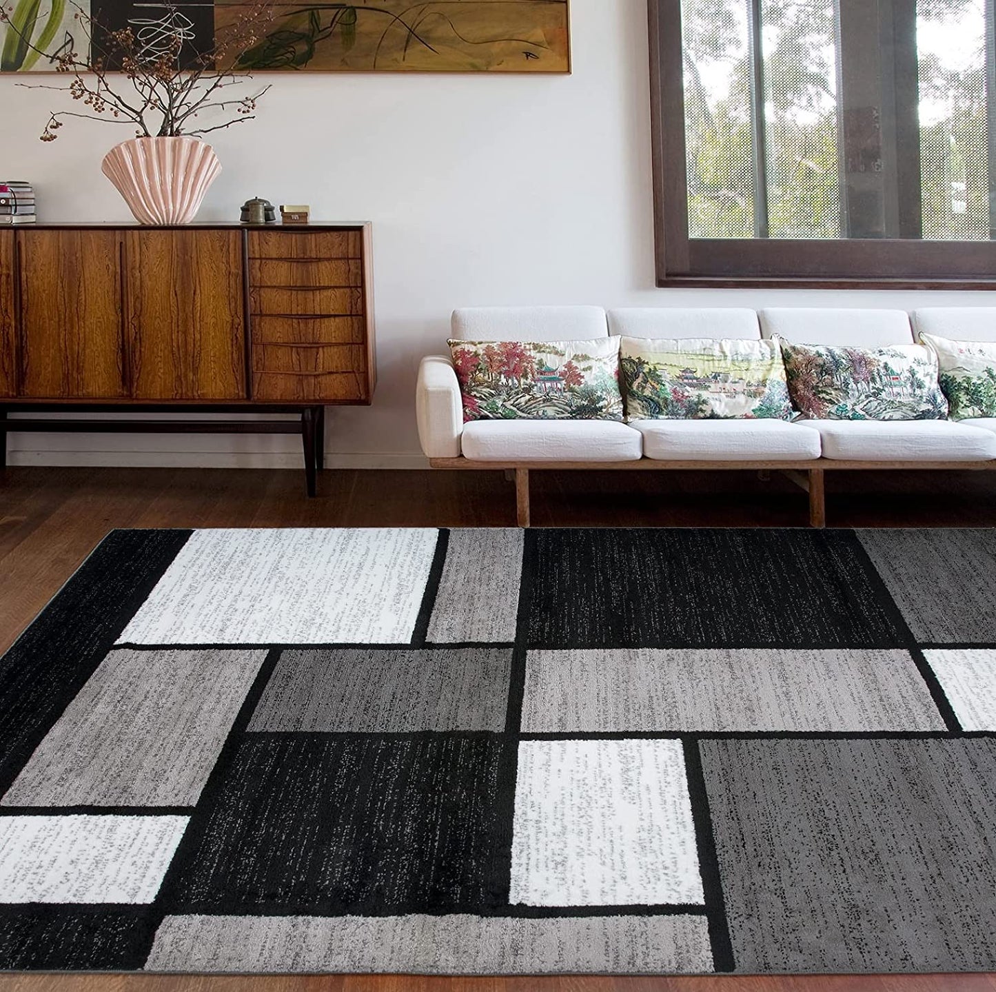 Contemporary Modern Boxes Area Rug 10' X 14' Navy