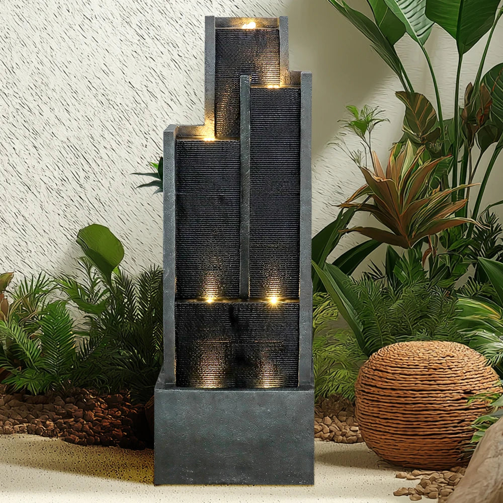 Naturefalls 50.7" High 4 Tier Modern Cascading Indoor/Outdoor Large Fountain and Waterfall with LED Lights for Garden Decoration