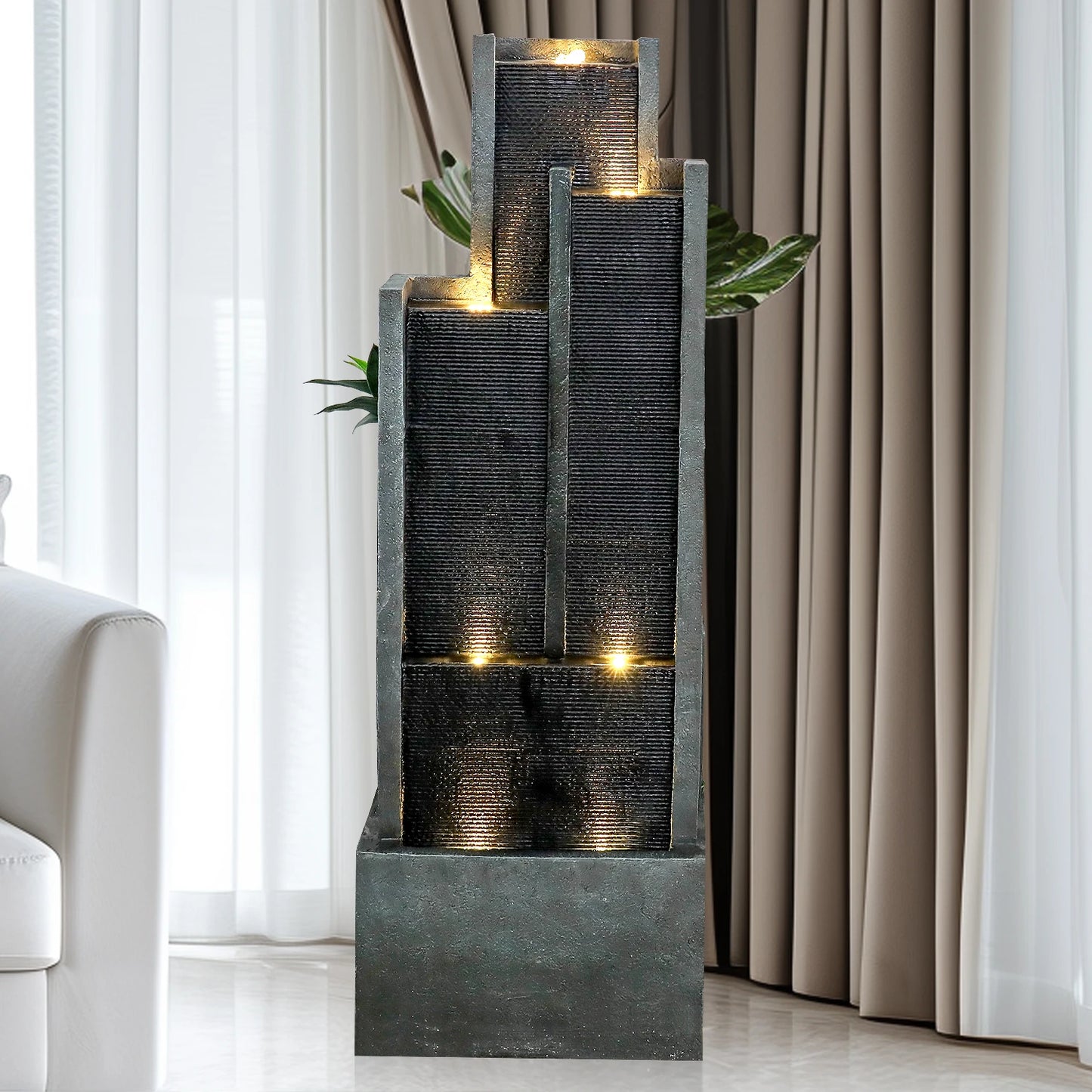 Naturefalls 50.7" High 4 Tier Modern Cascading Indoor/Outdoor Large Fountain and Waterfall with LED Lights for Garden Decoration
