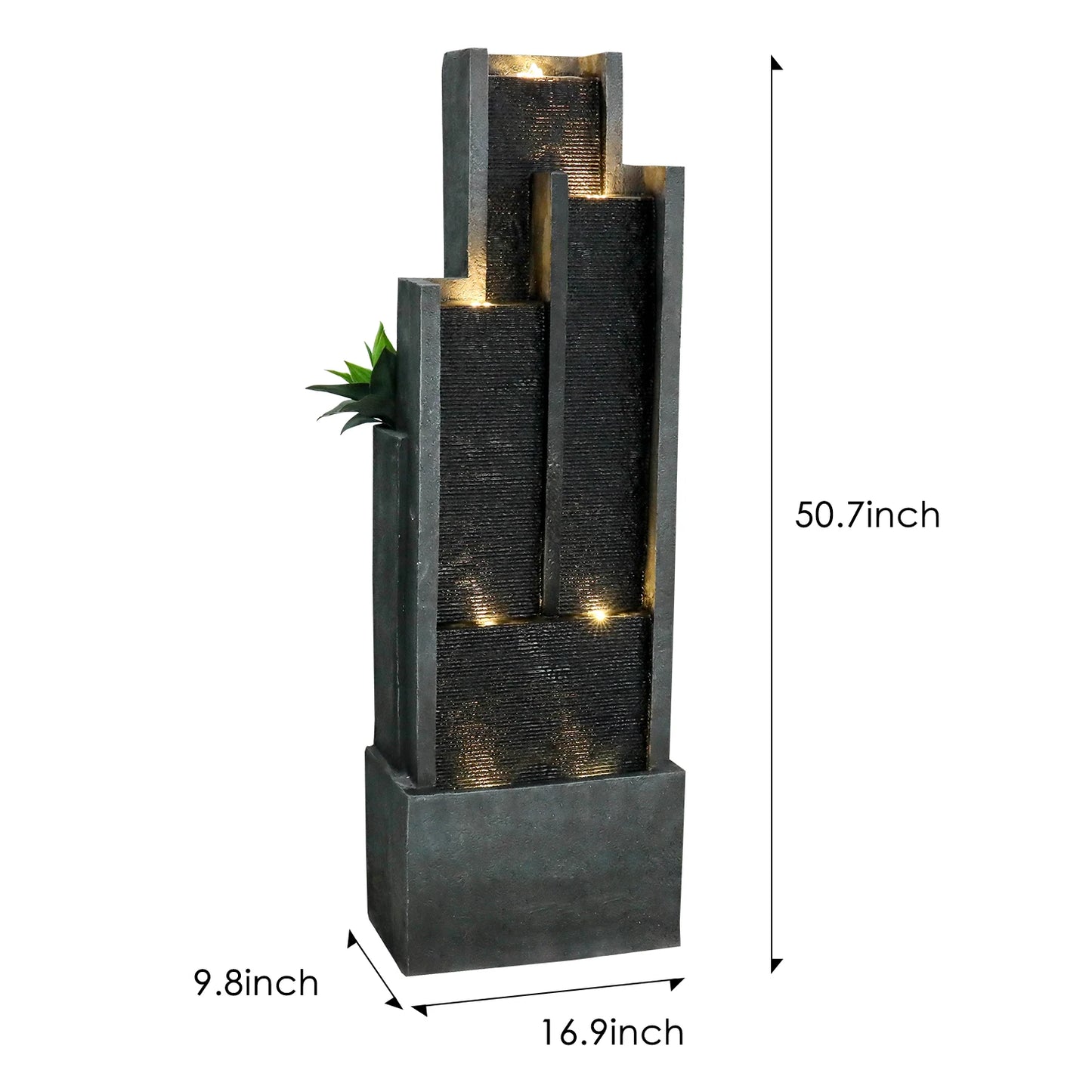 Naturefalls 50.7" High 4 Tier Modern Cascading Indoor/Outdoor Large Fountain and Waterfall with LED Lights for Garden Decoration