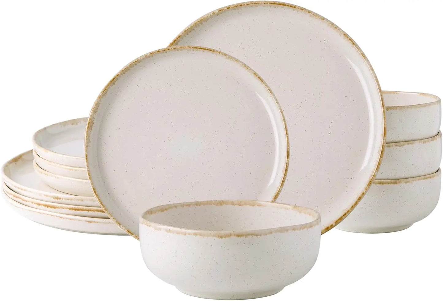 Ceramic Dinnerware Sets, Wavy Rim Stoneware Plates and Bowls Sets, Highly Chip and Crack Resistant Service for 4