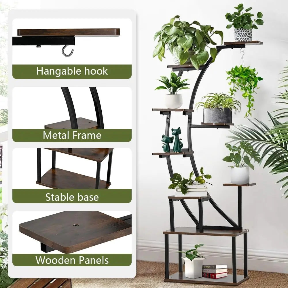 Black Plant Stand with Grow Light for Indoor Plants 9 Tiered Metal Plant Shelf 60" Black Holder Display Rack for Home Balcony