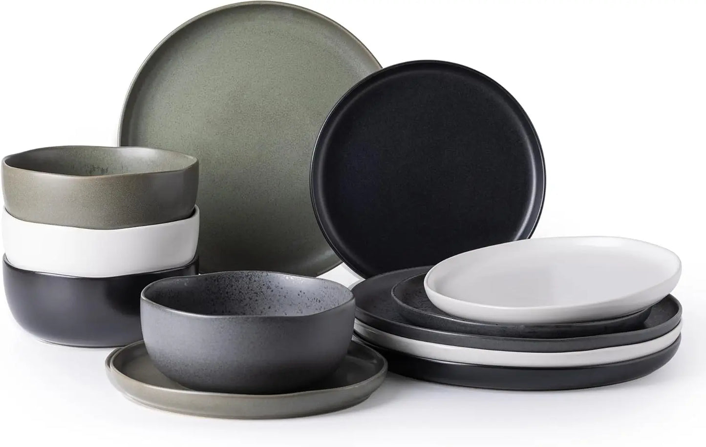 Ceramic Dinnerware Sets, Wavy Rim Stoneware Plates and Bowls Sets, Highly Chip and Crack Resistant Service for 4