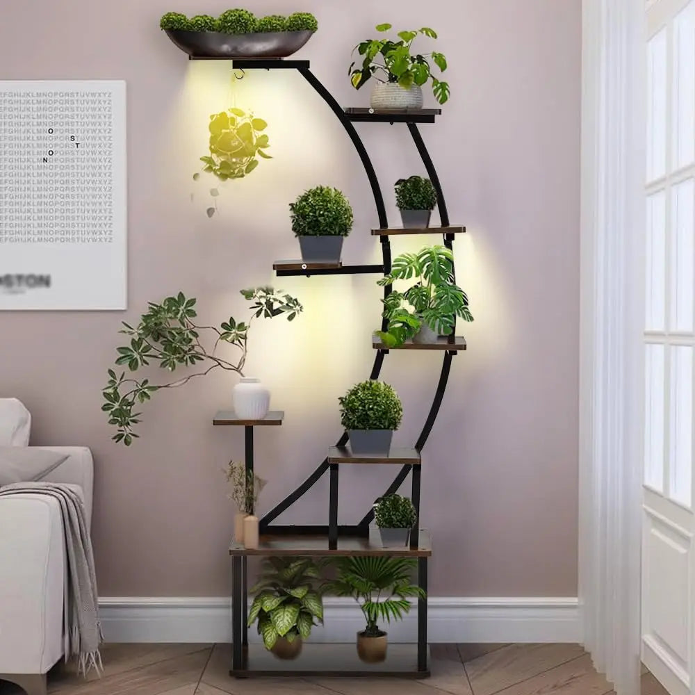 Black Plant Stand with Grow Light for Indoor Plants 9 Tiered Metal Plant Shelf 60" Black Holder Display Rack for Home Balcony