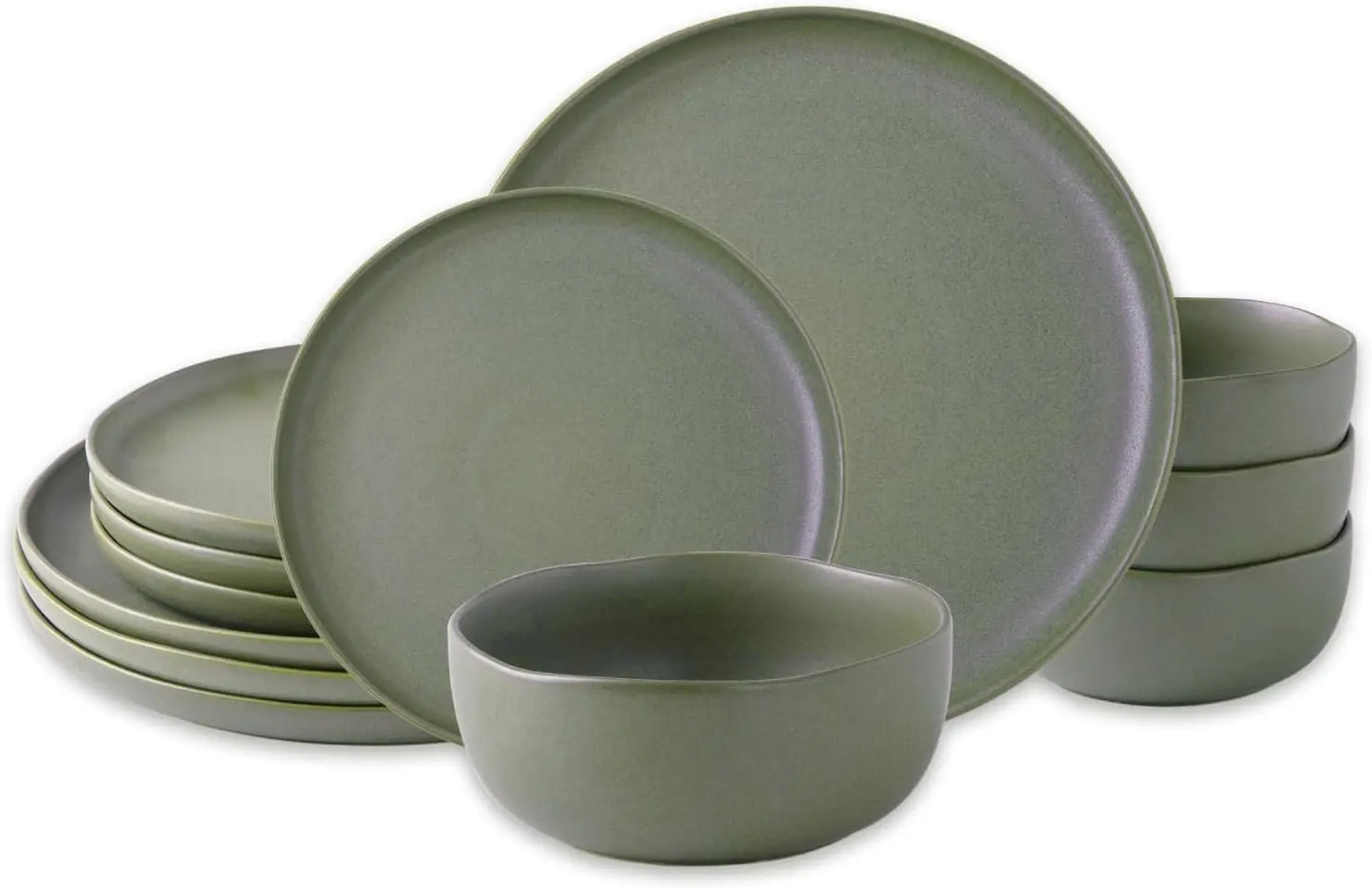 Ceramic Dinnerware Sets, Wavy Rim Stoneware Plates and Bowls Sets, Highly Chip and Crack Resistant Service for 4