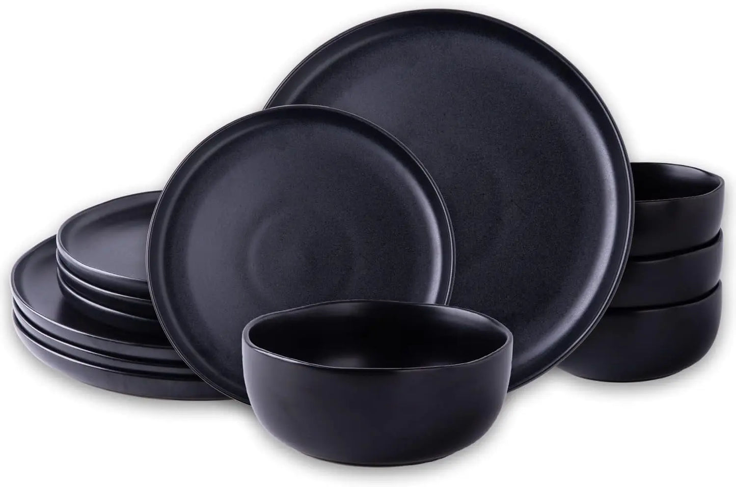 Ceramic Dinnerware Sets, Wavy Rim Stoneware Plates and Bowls Sets, Highly Chip and Crack Resistant Service for 4