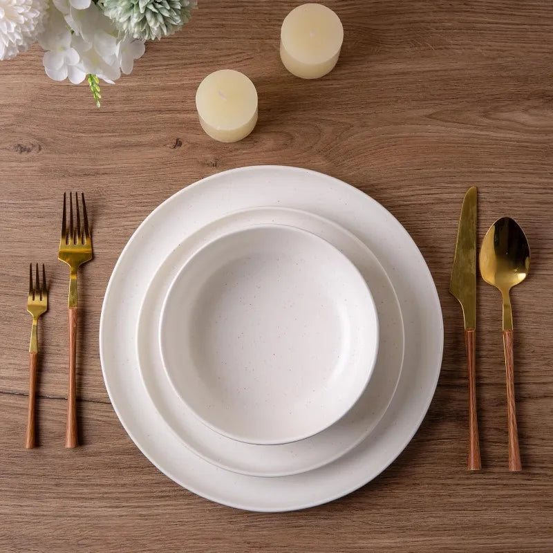 Ceramic Dinnerware Sets, Wavy Rim Stoneware Plates and Bowls Sets, Highly Chip and Crack Resistant Service for 4
