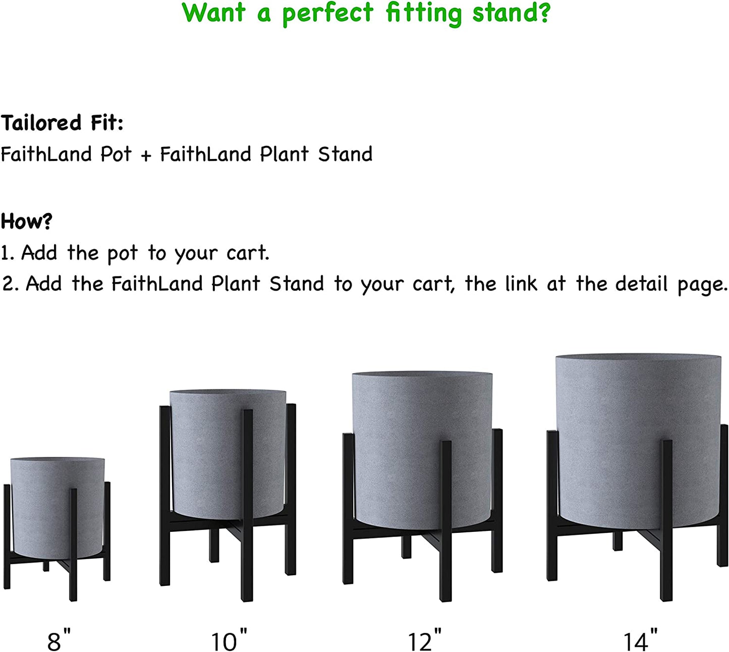 Plant Pot 12 Inch - Perfectly Fits Mid-Century Modern Plant Stand - Drainage Plug - Gray Planter Pot