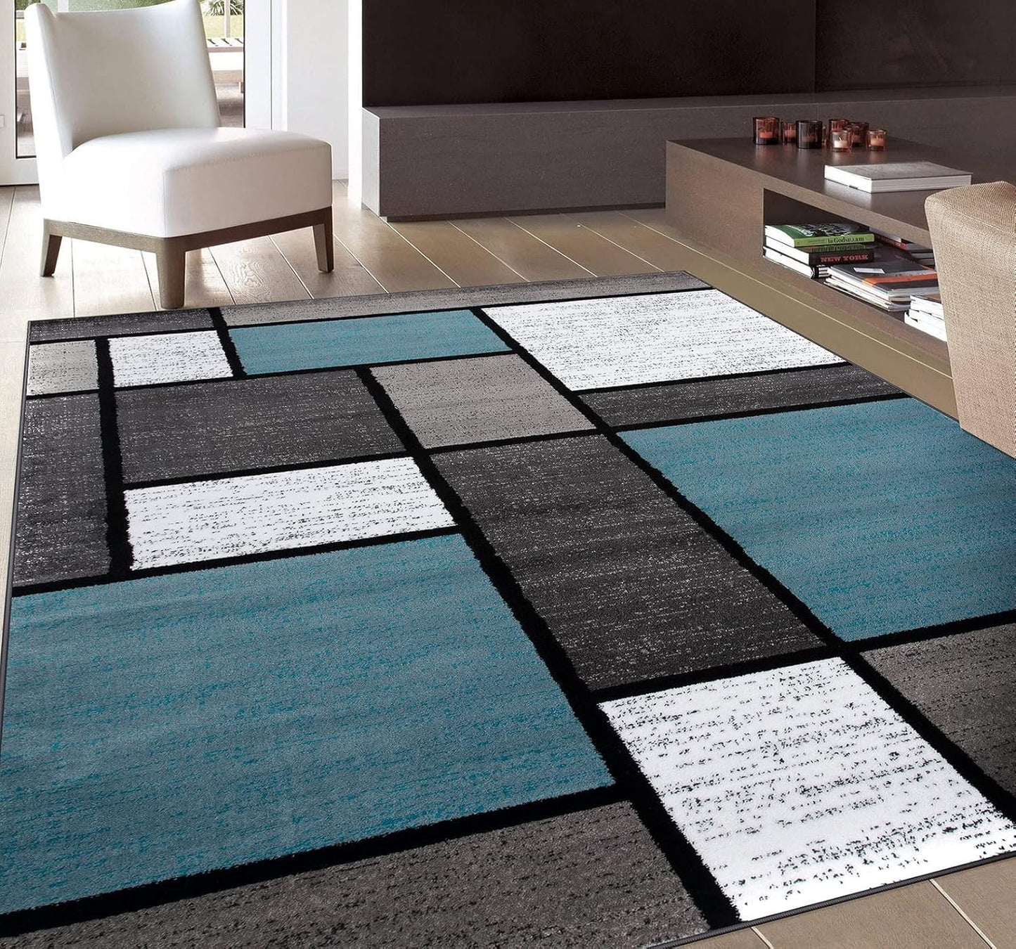 Contemporary Modern Boxes Area Rug 10' X 14' Navy