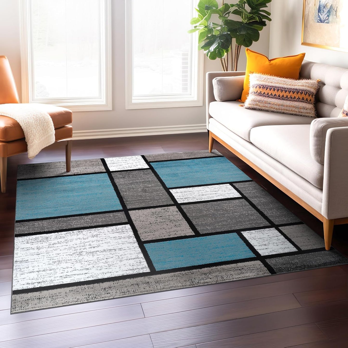 Contemporary Modern Boxes Area Rug 10' X 14' Navy