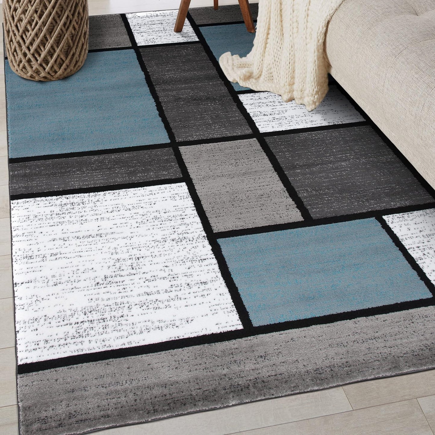 Contemporary Modern Boxes Area Rug 10' X 14' Navy