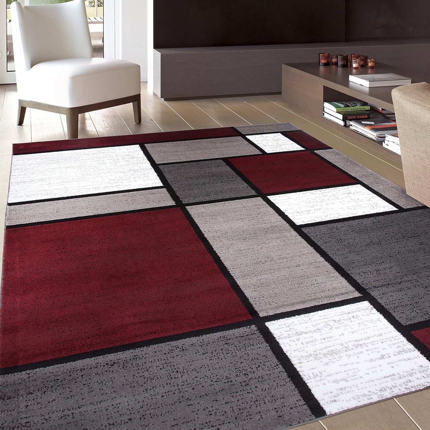 Contemporary Modern Boxes Area Rug 10' X 14' Navy